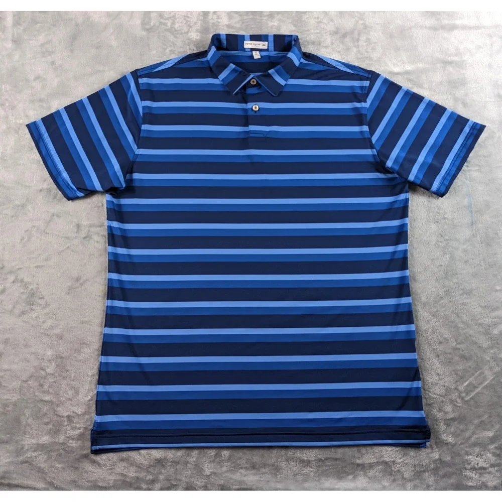 Peter Millar Polo Shirt Mens XL Blue Tour Fit Stripe Golf Stretch Performance